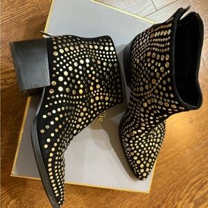 Vince Camuto Black and Gold Studded Ankle Boots
